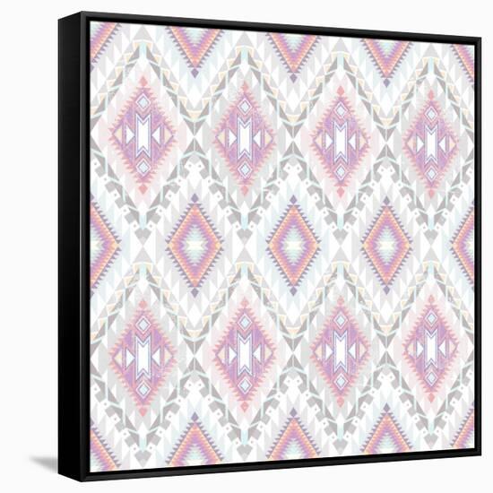 Abstract Geometric Seamless Aztec Pattern. Colorful Ikat Style Pattern-cherry blossom girl-Framed Stretched Canvas