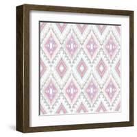 Abstract Geometric Seamless Aztec Pattern. Colorful Ikat Style Pattern-cherry blossom girl-Framed Art Print