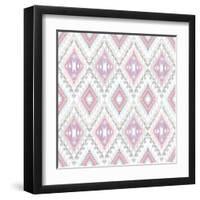 Abstract Geometric Seamless Aztec Pattern. Colorful Ikat Style Pattern-cherry blossom girl-Framed Art Print