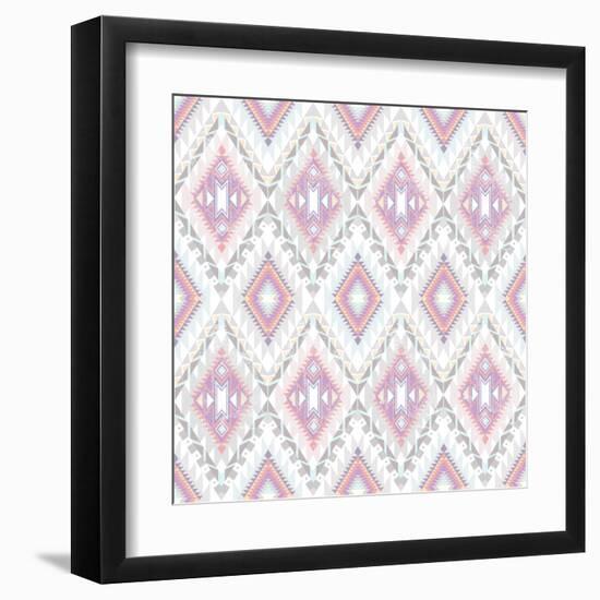 Abstract Geometric Seamless Aztec Pattern. Colorful Ikat Style Pattern-cherry blossom girl-Framed Art Print