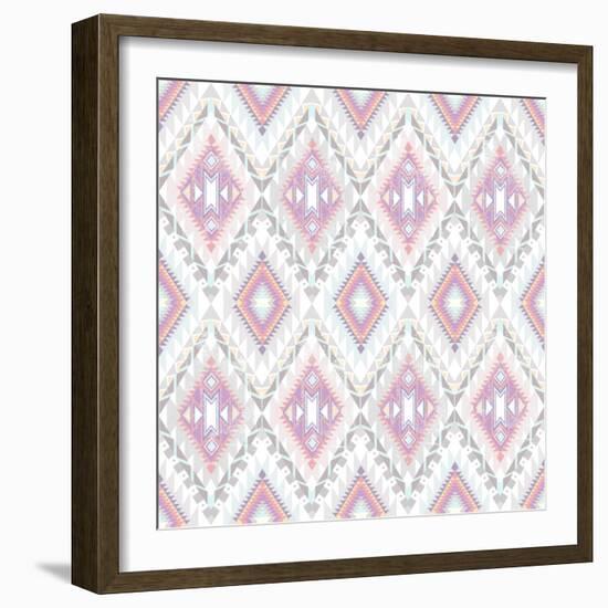 Abstract Geometric Seamless Aztec Pattern. Colorful Ikat Style Pattern-cherry blossom girl-Framed Art Print