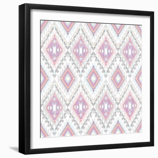 Abstract Geometric Seamless Aztec Pattern. Colorful Ikat Style Pattern-cherry blossom girl-Framed Art Print