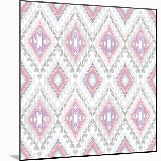 Abstract Geometric Seamless Aztec Pattern. Colorful Ikat Style Pattern-cherry blossom girl-Mounted Art Print