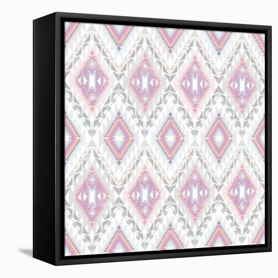 Abstract Geometric Seamless Aztec Pattern. Colorful Ikat Style Pattern-cherry blossom girl-Framed Stretched Canvas