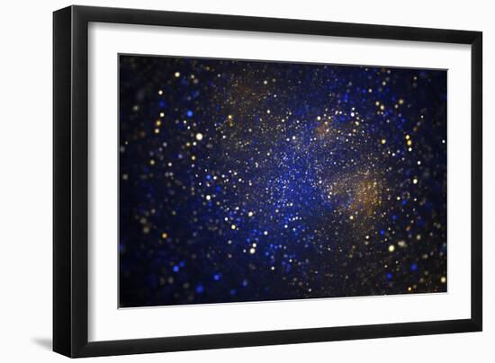 Abstract Glittering Texture with Golden and Blue Sparks. Fantasy Fractal Design. Digital Art. 3D Re-Klavdiya Krinichnaya-Framed Art Print