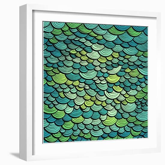 Abstract Green Marine Background Imitating Fish Scales. Raster Version of the Vector Image-tairen-Framed Art Print