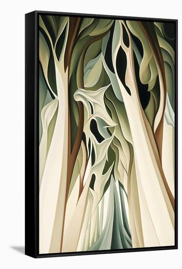 Abstract Green Trees Landscape-Lea Faucher-Framed Stretched Canvas