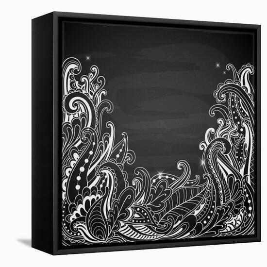 Abstract Hand Drawn Black Background-Artness-Framed Stretched Canvas