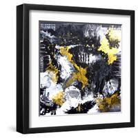 Abstract Hand Painted Black and White with Gold Background, Acrylic Painting on Canvas, Wallpaper,-Artlusy-Framed Art Print