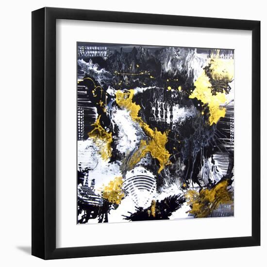 Abstract Hand Painted Black and White with Gold Background, Acrylic Painting on Canvas, Wallpaper,-Artlusy-Framed Art Print