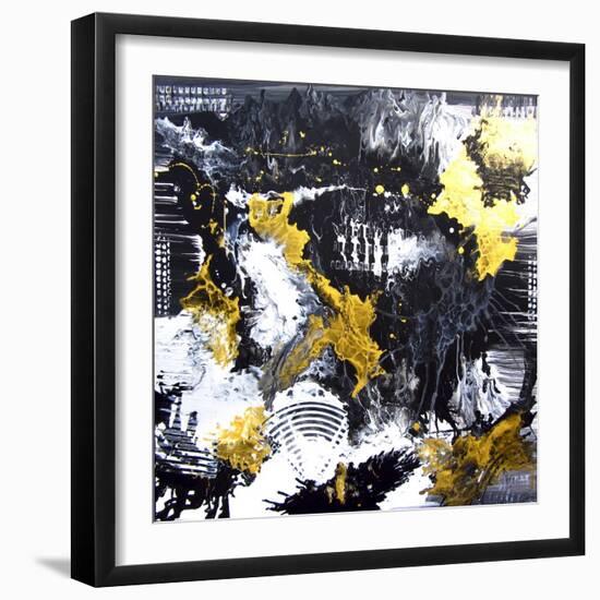 Abstract Hand Painted Black and White with Gold Background, Acrylic Painting on Canvas, Wallpaper,-Artlusy-Framed Art Print