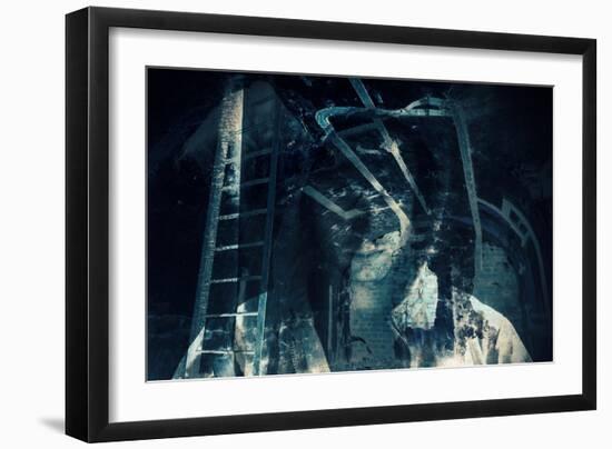 Abstract Horror Background, Dark Room with Ghost-Eugene Sergeev-Framed Photographic Print