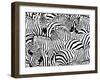 Abstract Illustration Herd of Zebras, Animal Seamless Pattern, Fashion Striped Print, Monochrome, C-Viktoriya Panasenko-Framed Art Print