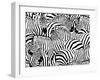 Abstract Illustration Herd of Zebras, Animal Seamless Pattern, Fashion Striped Print, Monochrome, C-Viktoriya Panasenko-Framed Art Print