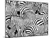 Abstract Illustration Herd of Zebras, Animal Seamless Pattern, Fashion Striped Print, Monochrome, C-Viktoriya Panasenko-Mounted Art Print