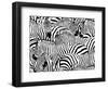 Abstract Illustration Herd of Zebras, Animal Seamless Pattern, Fashion Striped Print, Monochrome, C-Viktoriya Panasenko-Framed Art Print