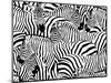 Abstract Illustration Herd of Zebras, Animal Seamless Pattern, Fashion Striped Print, Monochrome, C-Viktoriya Panasenko-Mounted Art Print