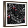 Abstract Illustration of Two Rooster and Hen (Chicken) in Background Black White Polka Dots, Cock S-Viktoriya Panasenko-Framed Art Print