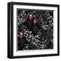 Abstract Illustration of Two Rooster and Hen (Chicken) in Background Black White Polka Dots, Cock S-Viktoriya Panasenko-Framed Art Print