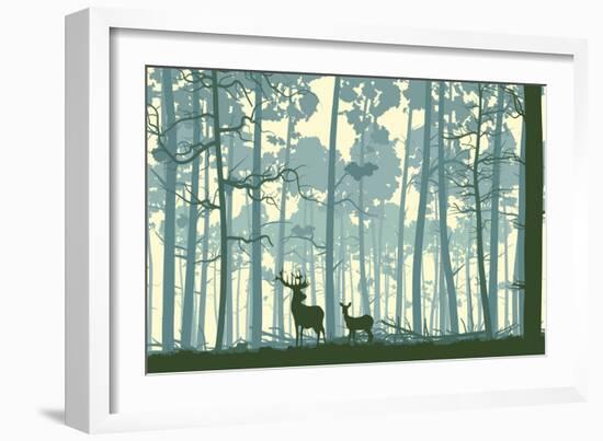 Abstract Illustration of Wild Animals in Wood.-Vertyr-Framed Art Print