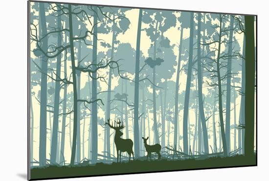 Abstract Illustration of Wild Animals in Wood.-Vertyr-Mounted Art Print
