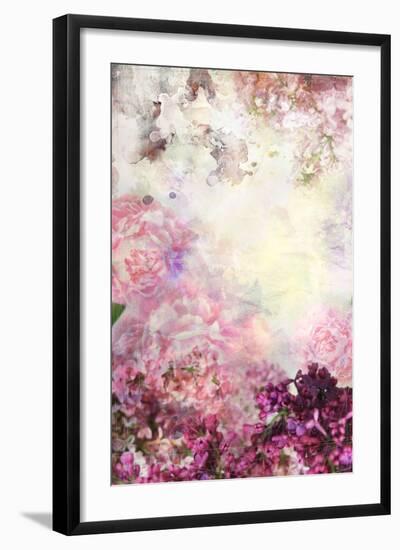 Abstract Ink Painting Combined with Flowers on Grunge Paper Texture-run4it-Framed Art Print