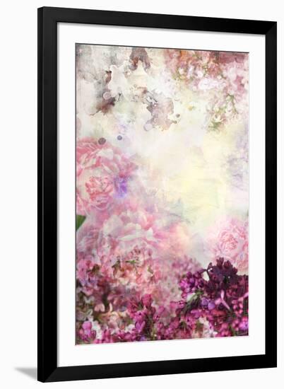 Abstract Ink Painting Combined with Flowers on Grunge Paper Texture-run4it-Framed Art Print