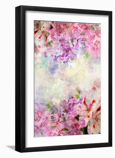 Abstract Ink Painting Combined With Flowers On Grunge Paper Texture-run4it-Framed Art Print