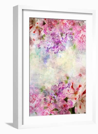 Abstract Ink Painting Combined With Flowers On Grunge Paper Texture-run4it-Framed Art Print