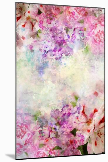 Abstract Ink Painting Combined With Flowers On Grunge Paper Texture-run4it-Mounted Art Print
