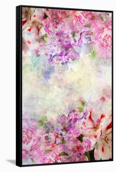 Abstract Ink Painting Combined With Flowers On Grunge Paper Texture-run4it-Framed Stretched Canvas