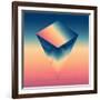 Abstract Isometric Prism with the Reflection of the Space and Low Poly Triangles on Blurred Backgro-Boris Znaev-Framed Art Print