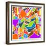 Abstract Kaleidoscope Vintage Cartoon Ornament Background Pattern-Olha Sidorova-Framed Art Print