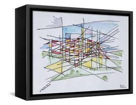 Abstract line drawing of Saint Paul de Vence, Provence, France-Richard Lawrence-Framed Stretched Canvas