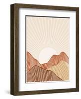 Abstract Lined Background with Sunrise Landscape. Earth Tones, Terracotta Colors. Boho Wall Decor.-Natalya Nepran-Framed Photographic Print