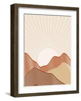 Abstract Lined Background with Sunrise Landscape. Earth Tones, Terracotta Colors. Boho Wall Decor.-Natalya Nepran-Framed Photographic Print