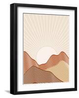 Abstract Lined Background with Sunrise Landscape. Earth Tones, Terracotta Colors. Boho Wall Decor.-Natalya Nepran-Framed Photographic Print