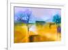 Abstract Oil Painting Background. Colorful Yellow and Purple Sky Oil Painting Landscape on Canvas.-pluie_r-Framed Art Print