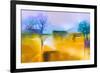 Abstract Oil Painting Background. Colorful Yellow and Purple Sky Oil Painting Landscape on Canvas.-pluie_r-Framed Art Print