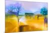 Abstract Oil Painting Background. Colorful Yellow and Purple Sky Oil Painting Landscape on Canvas.-pluie_r-Mounted Art Print