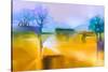 Abstract Oil Painting Background. Colorful Yellow and Purple Sky Oil Painting Landscape on Canvas.-pluie_r-Stretched Canvas
