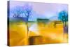 Abstract Oil Painting Background. Colorful Yellow and Purple Sky Oil Painting Landscape on Canvas.-pluie_r-Stretched Canvas