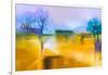 Abstract Oil Painting Background. Colorful Yellow and Purple Sky Oil Painting Landscape on Canvas.-pluie_r-Framed Art Print