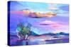 Abstract Oil Painting Landscape Background. Colorful Yellow and Purple Sky. Oil Painting Outdoor La-pluie_r-Stretched Canvas