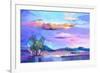 Abstract Oil Painting Landscape Background. Colorful Yellow and Purple Sky. Oil Painting Outdoor La-pluie_r-Framed Art Print