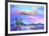 Abstract Oil Painting Landscape Background. Colorful Yellow and Purple Sky. Oil Painting Outdoor La-pluie_r-Framed Art Print