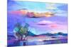 Abstract Oil Painting Landscape Background. Colorful Yellow and Purple Sky. Oil Painting Outdoor La-pluie_r-Mounted Art Print