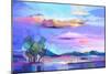Abstract Oil Painting Landscape Background. Colorful Yellow and Purple Sky. Oil Painting Outdoor La-pluie_r-Mounted Art Print