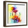 Abstract Oil Painting of Spring Flower. Still Life of Yellow, Pink and Red Poppy. Colorful Bouquet-pluie_r-Framed Art Print