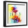 Abstract Oil Painting of Spring Flower. Still Life of Yellow, Pink and Red Poppy. Colorful Bouquet-pluie_r-Framed Art Print